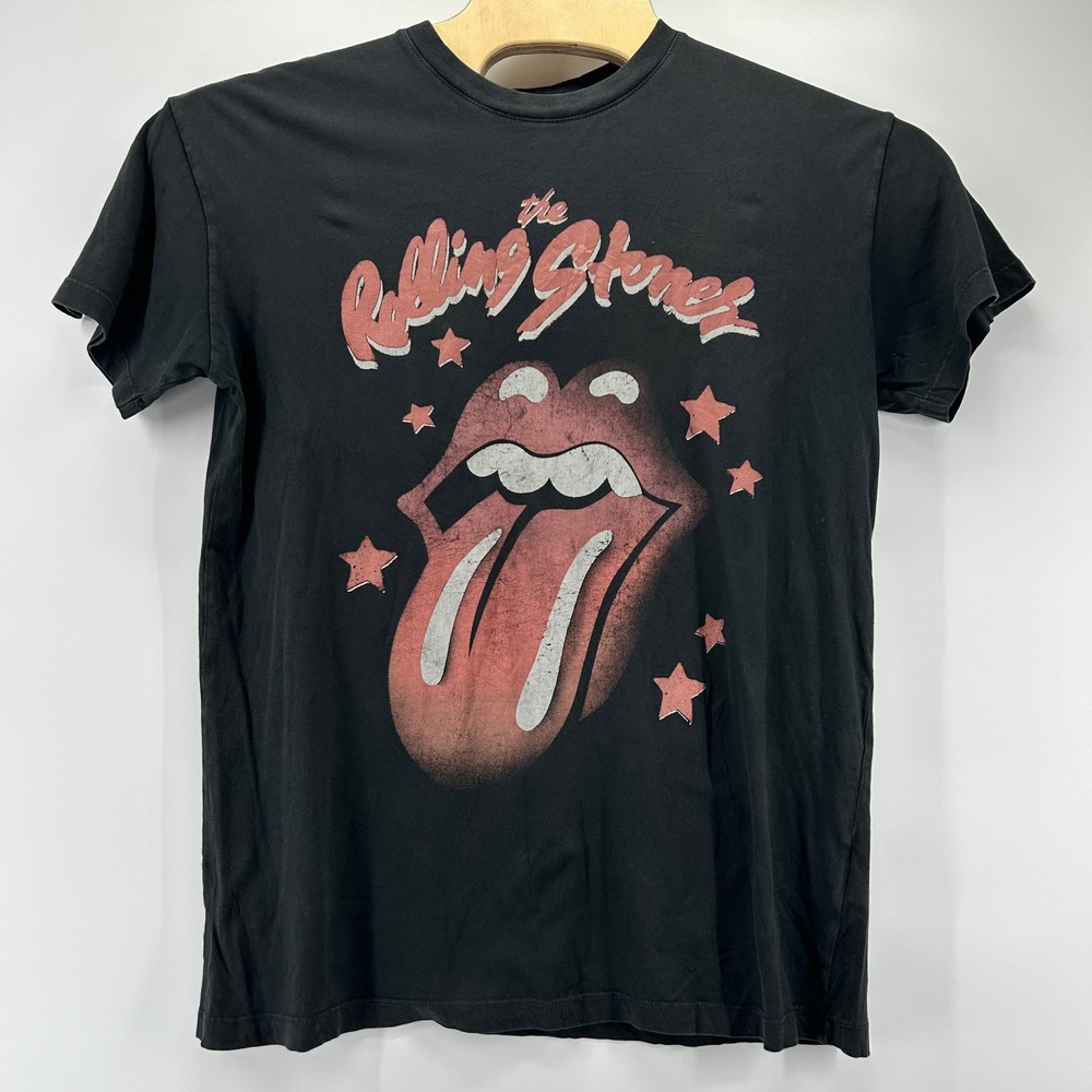 Cotton On Rolling Stones Graphic Tee Womens S Black Relaxed Boyfriend Band Shirt